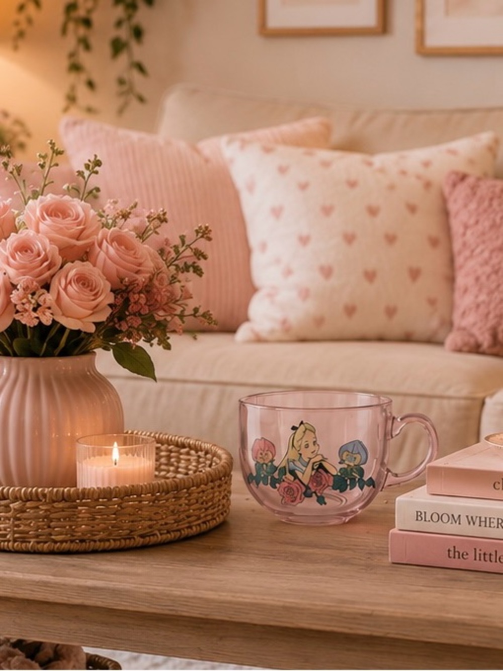 Pink Alice in Wonderland Glass Teacup